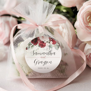 Adesivo Redondo Vinhetas de Casamento Floral Rosa-Brilhante