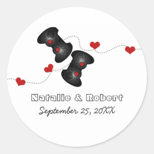 Adesivo Redondo Vinhetas de Casamento Geeky Gamers (Escuro)