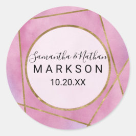 Adesivo Redondo Vinhetas de Casamento Geológico Dourado Violeta Ro