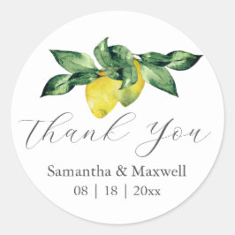 Adesivo Redondo Vinhetas De Casamento Obrigado Limões De Aquarela