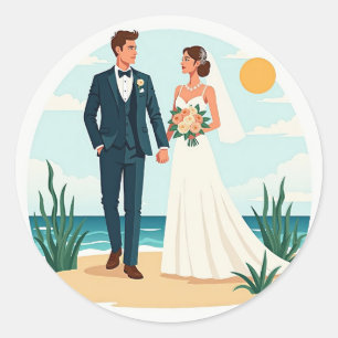 Adesivo Redondo Vinhetas de Casamento Oceanfront