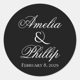 Adesivo Redondo Vinhetas de Casamento Preto e Branco Elegantes