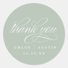 Adesivo Redondo Vinhetas de Casamento Verde da Caligrafia