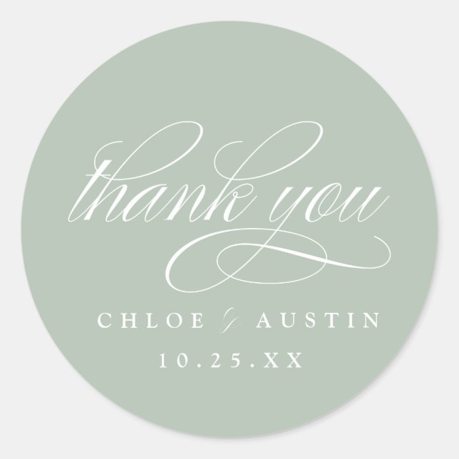 Adesivo Redondo Vinhetas de Casamento Verde da Caligrafia (Frente)