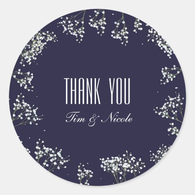 Adesivo Redondo Vinhetas de casamentos florais azuis (Frente)