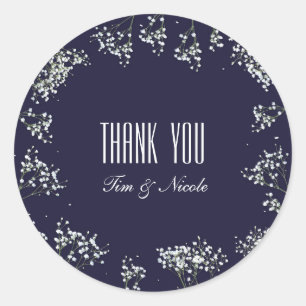 Adesivo Redondo Vinhetas de casamentos florais azuis