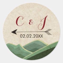 Adesivo Redondo Vinhetas de casamentos Rustic Camping