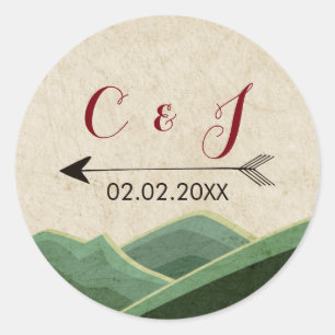 Adesivo Redondo Vinhetas de casamentos Rustic Camping