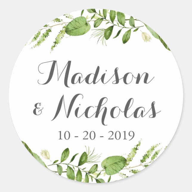 Adesivo Redondo Vinhetas de casamentos verdes, verde (Frente)