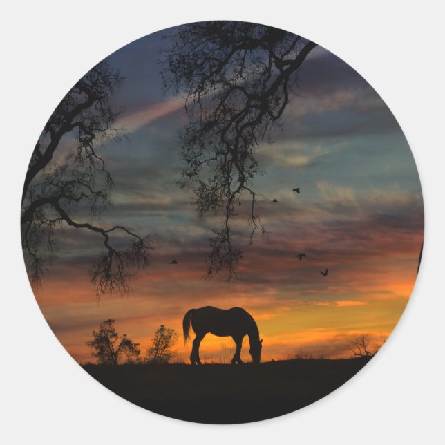 Adesivo Redondo Vinhetas de cavalos e aves (Frente)