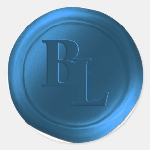 Adesivo Redondo Vinhetas de cera de cera azul-escura com duplo mon