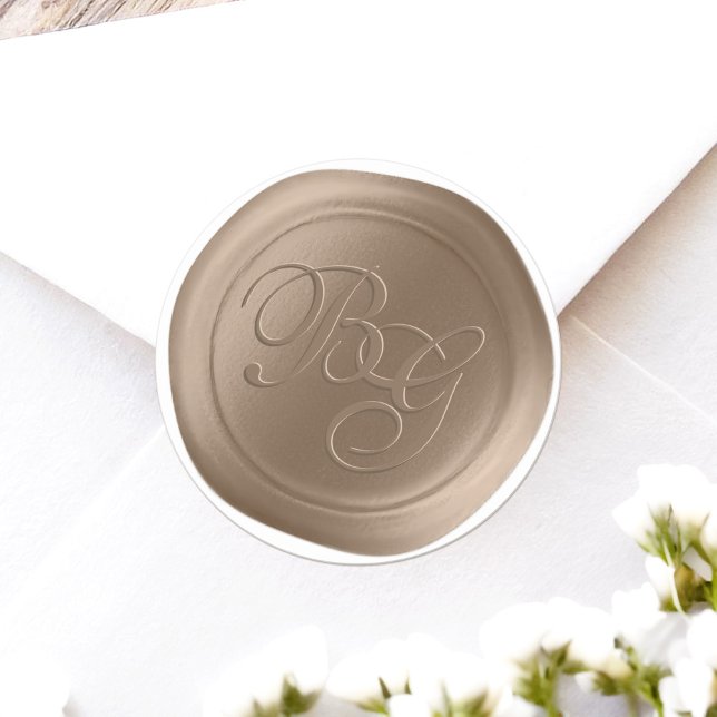 Adesivo Redondo Vinhetas de cera de dois monogramas com script de  (Achieve the elegance of a wax seal without the hassle or mess with these faux wax flat stickers
)