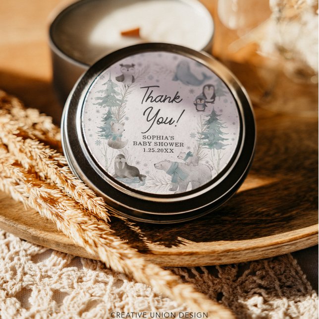 Adesivo Redondo Vinhetas de Chá de fraldas de inverno para animais (Criador carregado)