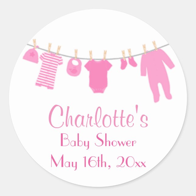 Adesivo Redondo Vinhetas de Chá de fraldas de roupas pequenas, cor (Frente)