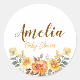 Adesivo Redondo Vinhetas de Chá de fraldas Floral de Aquarela