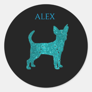 Adesivo Redondo Vinhetas de CHIHUAHUA com nome de criança PERSONAL