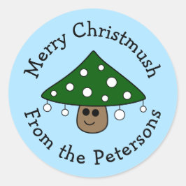 Adesivo Redondo Vinhetas de Cogumelos de Árvore de Natal