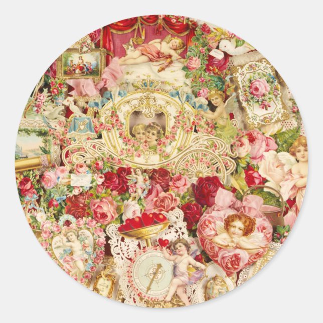 Adesivo Redondo Vinhetas de colagem de Namorados vitorianas (Frente)