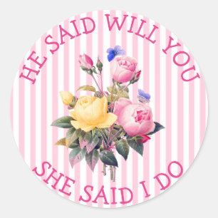 Adesivo Redondo Vinhetas de Convite para Casamento Chic Floral Ros