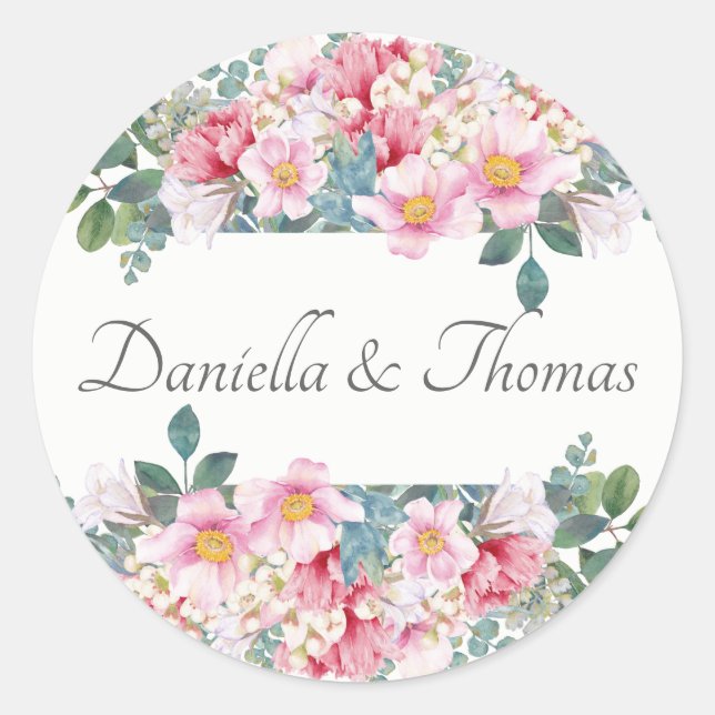 Adesivo Redondo Vinhetas de Convite para Casamento de Jardins Frag (Frente)