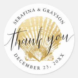 Adesivo Redondo Vinhetas de Convite para Casamento de Praia de Sea