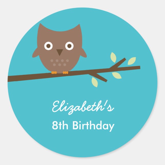 Adesivo Redondo Vinhetas De Coruja Doce (Turquesa) (Frente)
