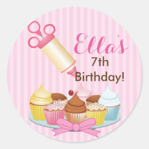 Adesivo Redondo Vinhetas de cozinhar de Festa de aniversário de Ba