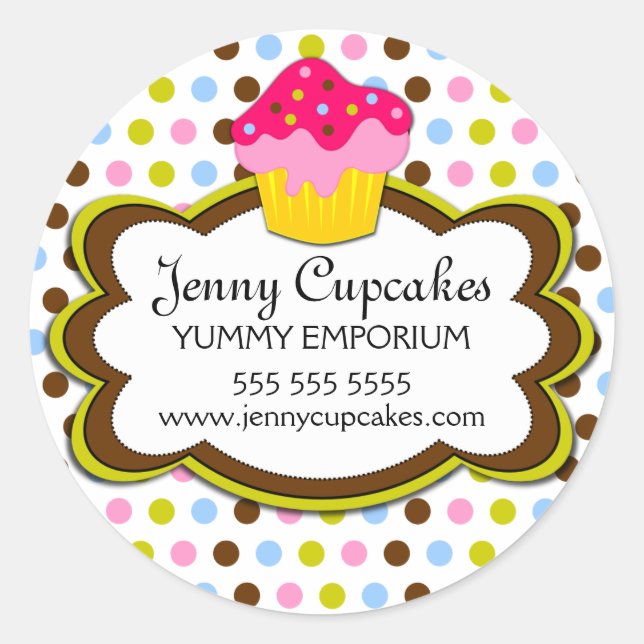 Adesivo Redondo Vinhetas de cupcake (Frente)