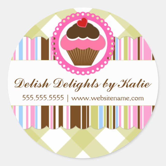 Adesivo Redondo Vinhetas de cupcake (Frente)