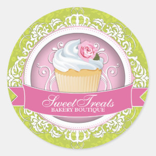 Adesivo Redondo Vinhetas de Cupcake Chic e Elegante