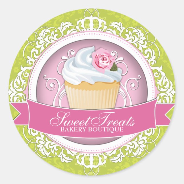 Adesivo Redondo Vinhetas de Cupcake Chic e Elegante (Frente)