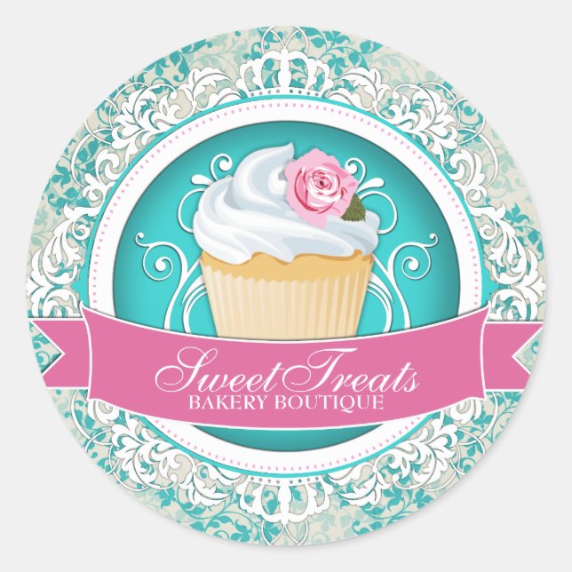 Adesivo Redondo Vinhetas de Cupcake Chic e Elegante (Frente)