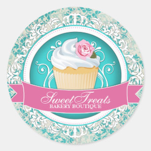 Adesivo Redondo Vinhetas de Cupcake Chic e Elegante