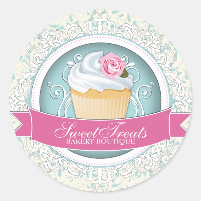 Adesivo Redondo Vinhetas de Cupcake Chic e Elegante (Frente)