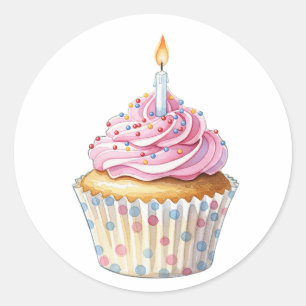 Adesivo Redondo Vinhetas de Cupcake de aniversário