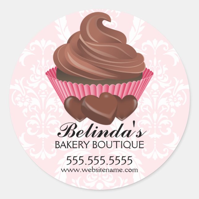 Adesivo Redondo Vinhetas de Cupcake de chocolate Elegante (Frente)