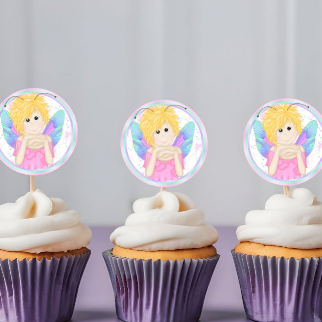 Adesivo Redondo Vinhetas de Cupcake de fadas (Criador carregado)