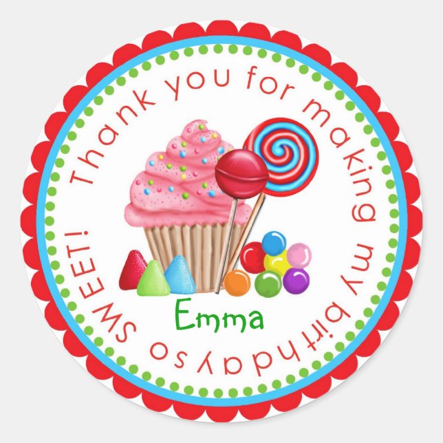 Adesivo Redondo Vinhetas de Cupcake de terra doce (Frente)