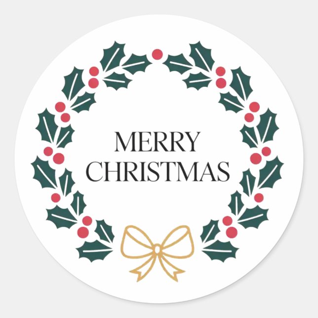 Adesivo Redondo Vinhetas de Design de Wreath Natal Festivas (Frente)