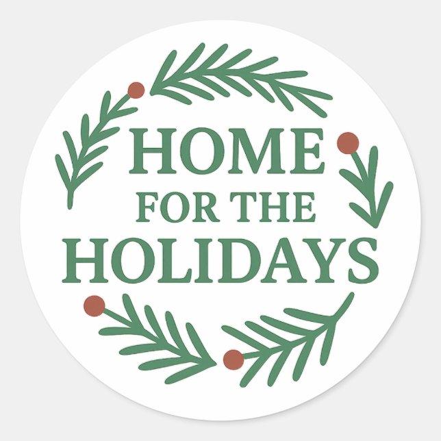 Adesivo Redondo Vinhetas de Design de Wreath Natal Festivas (Frente)