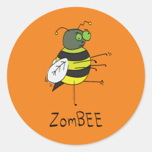 Adesivo Redondo Vinhetas de Dia de as Bruxas engraçado ZomBEE Zomb