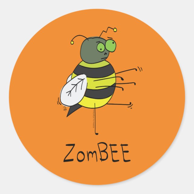 Adesivo Redondo Vinhetas de Dia de as Bruxas engraçado ZomBEE Zomb (Frente)