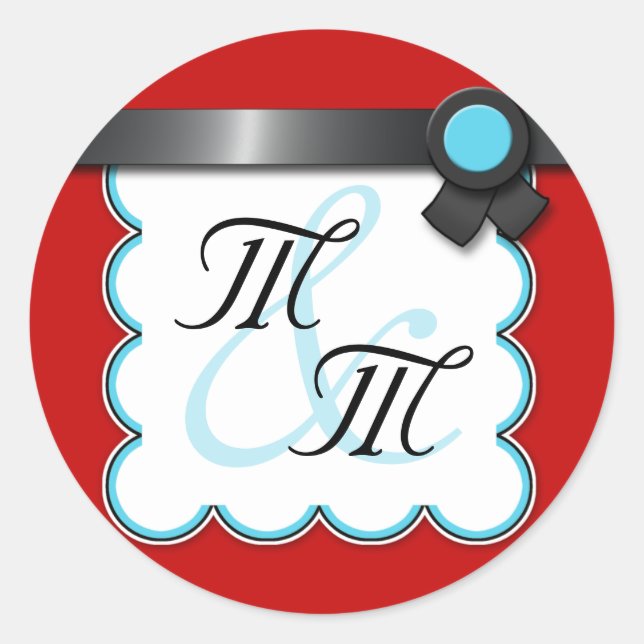 Adesivo Redondo Vinhetas de dois monogramas, Fita Preta e Vermelha (Frente)