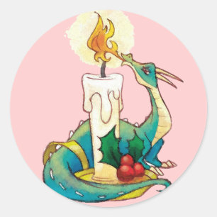 Adesivo Redondo Vinhetas de dragão de Natal para crianças