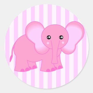 Adesivo Redondo Vinhetas de Elefante-Bebê-Rosa-Rosa-Gelado