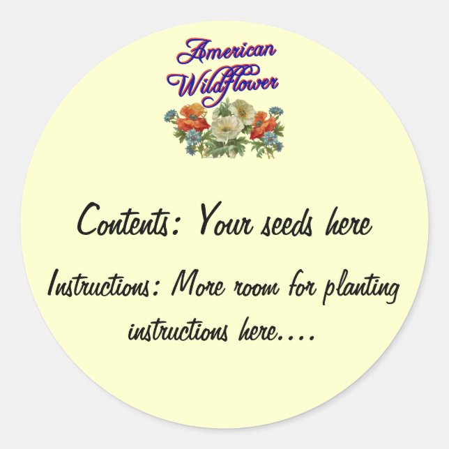 Adesivo Redondo Vinhetas de embalagens de sementes personalizadas  (Frente)