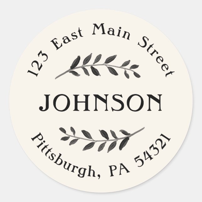 Adesivo Redondo Vinhetas de endereço de devolução de ramificação d (Frente)