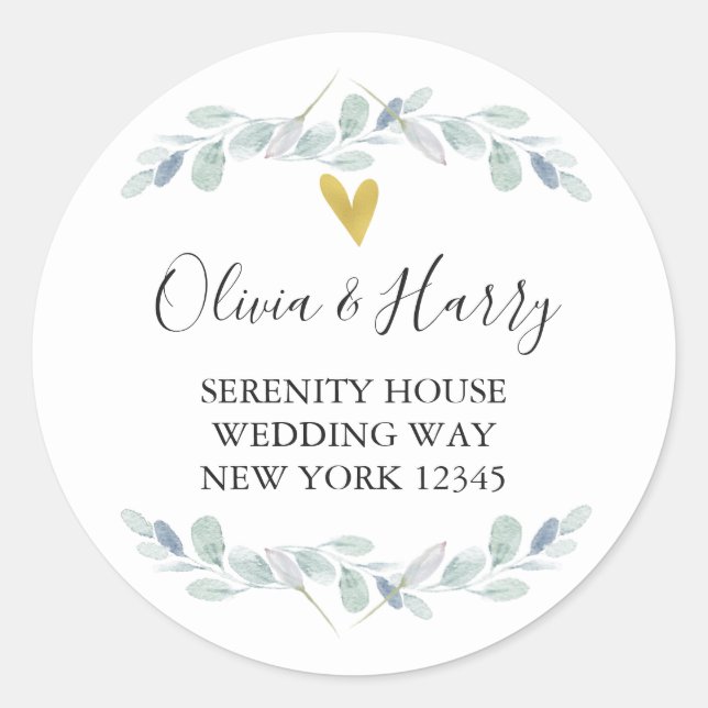 Adesivo Redondo Vinhetas de endereço de retorno do coração Dourado (Frente)