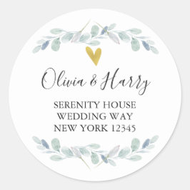 Adesivo Redondo Vinhetas de endereço de retorno do coração Dourado