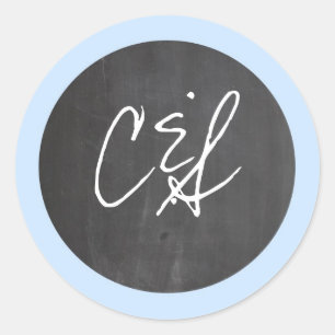 Adesivo Redondo Vinhetas de Envelope Azul de Chalkboard